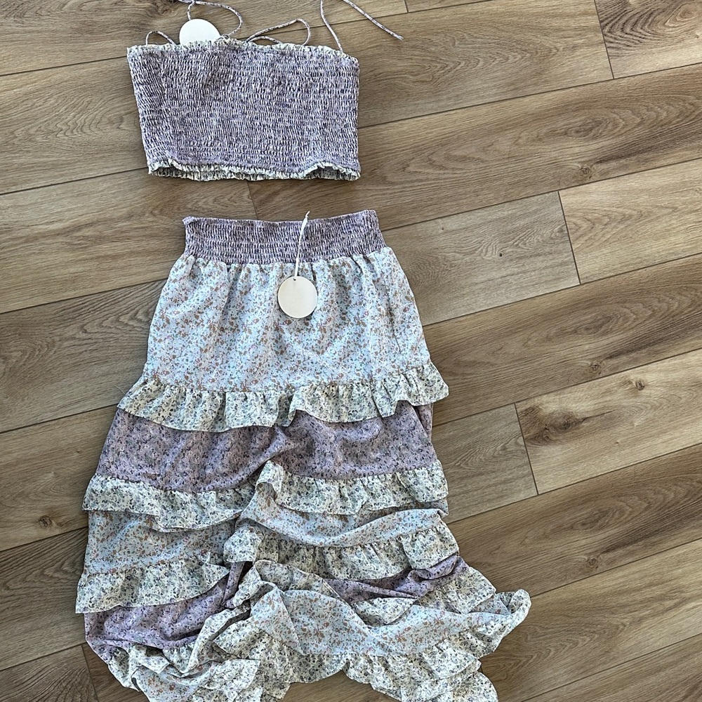 Storia Purple and Cream Maxi Dress